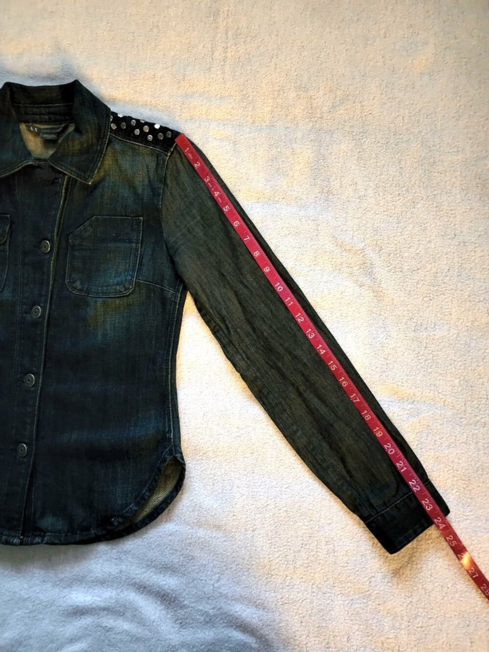 Armani Exchange Women's Blue Denim Studded Long Sleeve Shirt Size XS/TP - Picture 12 of 13